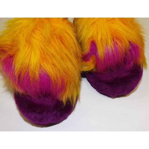 UGG Girls Fluffy Oh Yeah Fuzzy Slippers Size 13 Purple Yellow Faux Fur - Picture 5 of 8